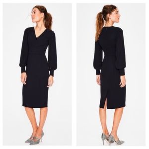 Boden Hannah Long Blouson Sleeve Button Cuff Sheath Dress W0295 Jet Black Sz 8P